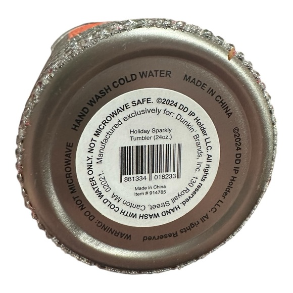 Silver &Orange Dunkin Donuts Stainless Steel Sparkly Tumbler 24oz Size OS - Picture 4 of 4